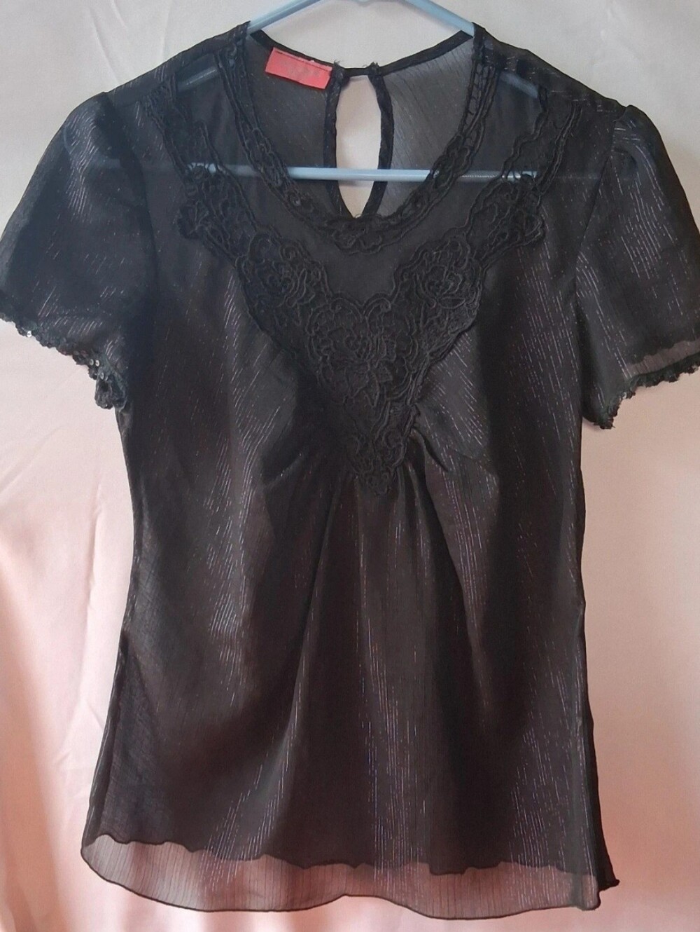 Women’s Black Lace Sheer Whimsygoth Top Lg